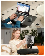 Viozon Kindle Pillow Stand Holder, Phone holder for Bed, Laptop Lap Desk with Mouse Pad,Compatible with 4.7-13" Kindle/Tablet/Phone,10-15"Laptop, Snack Bowl&Cup Attachment&Detachable 360°Stand Arm, B - color: Black