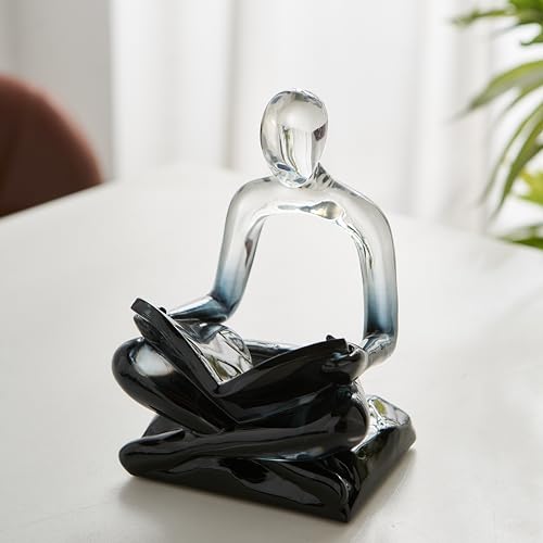 XINXUAN Resin Abstract Sculpture, Meditation & Reading Posture, Modern Home Decor Decor for Desk/Shelf, Art Figurine (Think - Gold Foil Color) (Reading - Grey Gradient) - color: Reading - Grey Gradient