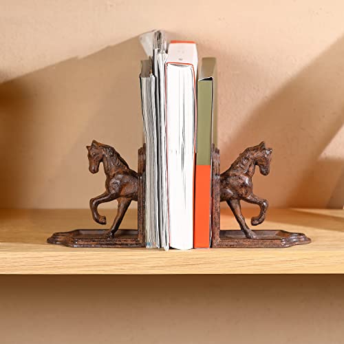 Jemeni 2 Pack Farmhouse Galloping Horse Bookends, Horse Bookends, Rusty Finish