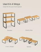 SONGMICS Cabinet Organizer Shelf, Set of 3 Kitchen Counter Shelves, Kitchen Storage, Spice Rack, Stackable, Expandable, Ink Black and Natural Beige UKCS014YL03 - color: Ink Black + Natural Beige