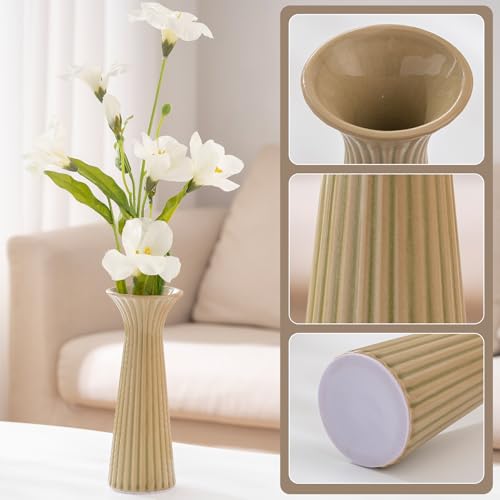 7.68” Vintage Yellow Ribbed Ceramic Vase, Small Rustic Farmhouse Vase for Pampas Grass, Centerpiece, Coffee Table, Kitchen, Office & Home Decor - color: Rustic Yellow