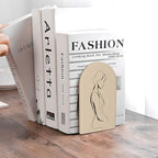 Single Line Minimalist Female Bookends for Shelves 2 Pcs Wooden Book Stopper Organizer for Home Office Libraries