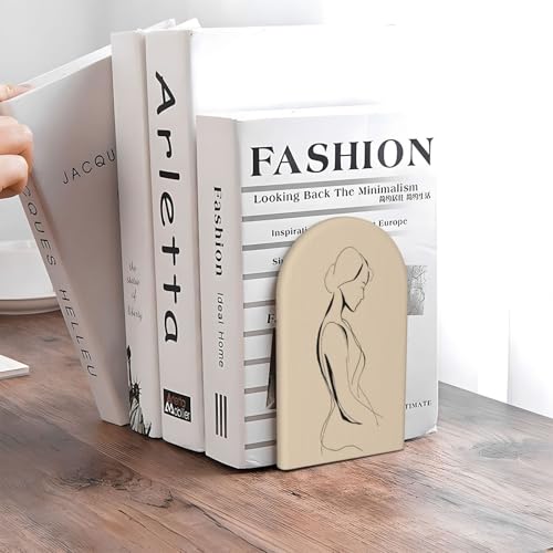 Single Line Minimalist Female Bookends for Shelves 2 Pcs Wooden Book Stopper Organizer for Home Office Libraries