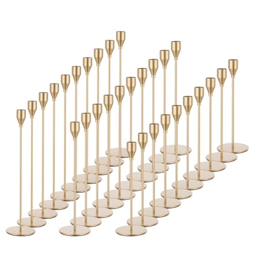 Candlestick Candle Holders Gold Taper: Candeldo Tall Brass Candles Stick Holder Decor Set of 30 Dinning Table Centerpiece Vintage Metal Candle Stand Wedding Decorations - color: Gold, size: 30PCS