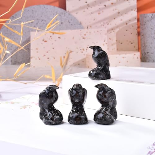 Natural Flame Stone Crystal Raven Statue 2" Healing Crystal Handmade Sculpture Guardian Pocket Statues Reiki Meditation Office Home Decoration Gift - color: Flame Stone