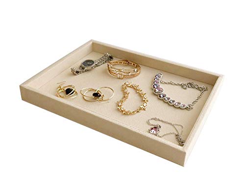 Premium Grade Multi Function Beige Velvet Jewelry Collection Accessaries Organization Tray Display Show Tray Home Store Drawer Divider Insert Closet Organizer - color: Jewelry Open Tray