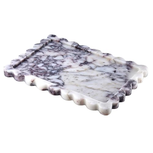 14" x 10" Large Genuine Calacatta Viola Scalloped Marble Tray, Pre-Sealed for Stain & Water Resistance, Luxury Decorative Trays for Vanity, Bathroom, Dresser, Coffee Table, Home Decor - color: Calacatta Viola