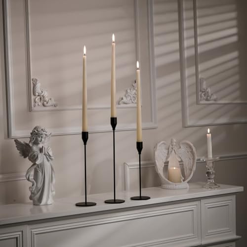 Upgraded Chrome Taper Candle Holders Set of 3 - Modern Matte Black Candlesticks (9/11/13 Inch), Weighted & Rust-Proof Metal Candle Stand for Fireplace Table Centerpiece - color: Black, size: 1 set (3 pcs)