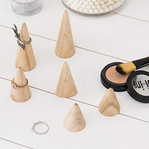MyGift Wooden Ring Holder Set of 6 - Natural Wood Engagement & Wedding Jewelry Display Cone for Women, Men - Modern Triangular Freestanding Ring Organizer for Vanity, Retail (3 Sizes) - color: Natural Wood