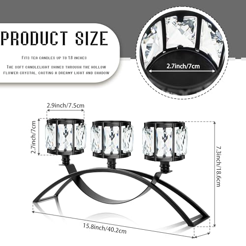 4 Pcs 3-Arm Crystal Tealight Candle Holders, Elegant Metal Arch Candlestick Centerpiece for Wedding, Party, Dining Room Table Decorations, Anniversary (4, Black-3 Arm) - size: Black-3 Arm