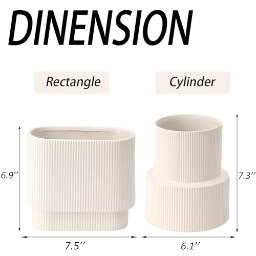 White Ceramic Vase, Large Ceramic Vase for Flowers, Decorative Vases for Boho Decor, Modern Ribbed Vase, Pampas Grass Vases for Living Room, Office, Mantel, Shelf, Dinning Table, 7.5 Inches - color: White, size: Large Ribbed