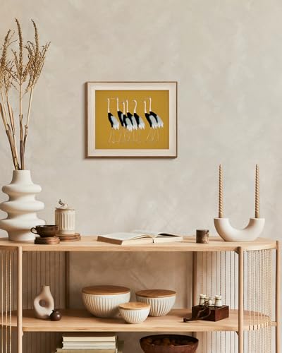 VIYYIEA Framed Wall Art for Living Room, Cranes Canvas Prints, Vintage Home Decor, Animals Painting Picture, Bathroom Wall Decor Gifts for Friends or Family - 12L x 10W - color: Animals-【Seven Cranes】, size: 12"L x 10"W