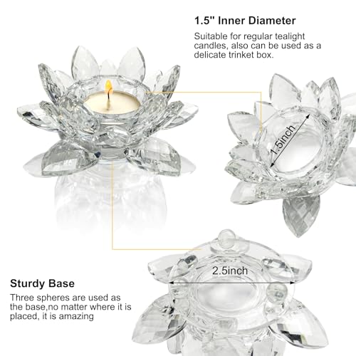 Crystal Lotus Flower Tealight Candle Holders, 2 Packs, K9 Crystal Material, Candlestick Decor, Glass Tealight Candlestick, Christmas Home Decoration - color: Clear-2pcs