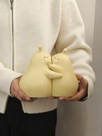 Hug Pear Decorative Bookends, Cute Book Ends to Hold Books, Creative Ceramic Book Holder Stopper for Home, Office Desk, Bookshelf Decoration (Matte Yellow)
