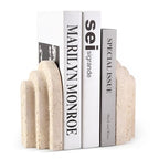 Natural Marble Book Ends - Heavy Duty Bookends for Shelves - Aesthetic Layered Arch Design Stone Book Holders, Unique Modern Office Bookshelf Stopper Decor for Books/CDs(Travertino Turkey) - style: Arched-Beige
