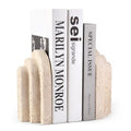 Natural Marble Book Ends - Heavy Duty Bookends for Shelves - Aesthetic Layered Arch Design Stone Book Holders, Unique Modern Office Bookshelf Stopper Decor for Books/CDs(Travertino Turkey) - style: Arched-Beige