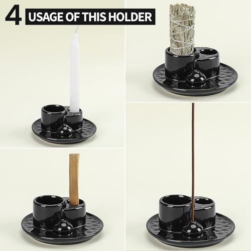 Palo Santo Sticks Holder, Multi-Purpose Handmade Ceramic Incense Burner for Palo Santo Incense Sticks, Sage Holder for Burning, Ash Catcher Tray for Meditation Yoga Room (Black) - color: Black