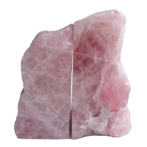 Rose Quartz Bookends - Decorative Stone Book Ends for Office Home Decor, Pink Crystal Book Lover Gift (1 Pair, 2-3 Lbs with Non-Slip Bumpers) - size: 2-3LBS