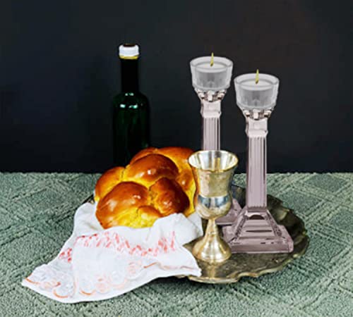 Ner Mitzvah Tea Light Holders with Tealight Candles - 2 Pack Crystal Glass Tealight Candle Holder for Candelabra and Candlesticks - Safety Rubber Set Included - Fits All Standard Tealights