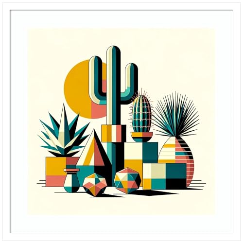 Amanti Art Framed Wall Art Print 25x25 Succulents in Cubist Vases by David Galan, Abstract Wall Art, Modern Contemporary Decor, Medium Poster Painting Artwork for Living Room, Bedroom, Bathroom, - color: Svelte White, size: 25"L x 25"W