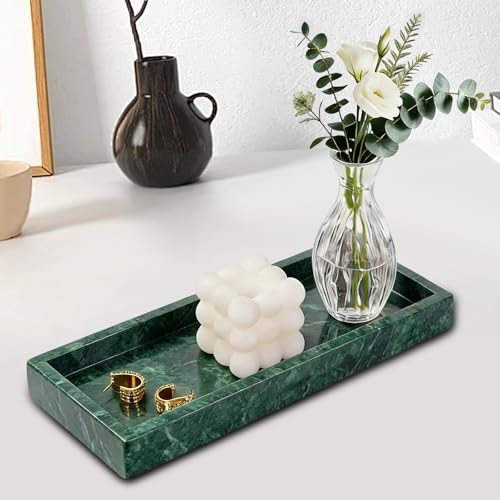 Natural Marble Tray, Stone Tray for Bedroom/Bathroom/Kitchen/Vanity Countertop, Jewelry Tray for Rings Earrings Necklace Bracelet Watch, Room Decor Aesthetic - color: Jade Green, size: 11.8" x 5.1" x 1.2"