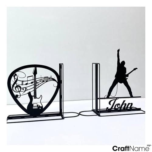 Craftnameisgn Custom Electric Guitar Metal Bookends for Shelves Decorative, Guitarist Book Ends Metal Art for Home Office, Book Stopper for Heavy Books, Guitar Book Shelf Holder - color: Design 01
