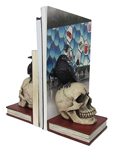 Evil Omen Raven On Skull Perch Decorative Bookend Set