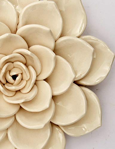 SEINHIJO Ceramic Flower Wall Decor 3D Wall Art Sculpture Modern Art Gift for Bedroom Living Room Home Office Yellow 6.7 Inch