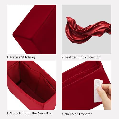 DGAZ Silk Purse Organizer Insert For LV Sac Plat Mini/BB/Medium bag，Silky Smooth Bag Organizer，Luxury Handbag & Tote Shaper(Rouge Cassque,Medium) - color: Rouge Cassque, size: Medium