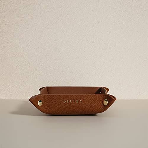 OLETHA Small Foldable Valet Tray - Aesthetic Desk Organizer for Home, Office & Travel - Portable Catch All Bowl for Keys, Jewelry & Essentials - Brown - color: Brown