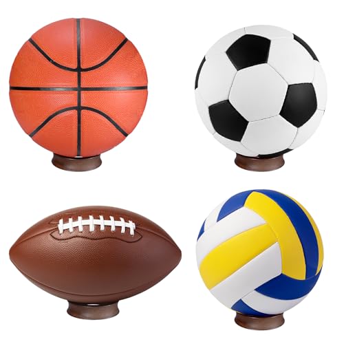 JUXYES Wooden Sphere Holder Display Stand, 3 Pack Large Wood Sport Ball Stand, Simple Round Display Easel Stands for Soccer Ball, Footballs, Baseball, Tolleyball, Basketball, Rugby, 72mm - color: Brown, size: 2.8" - 3 PCS