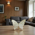 Dwelloria Gold Butterfly Sculpture Decor, Elegant Metal Look Butterfly Desktop ornaments, Modern White & Gold Butterfly Home Accent for Living Room, Bedroom, Entryway, Nature Inspired Decorative Ornament
