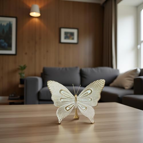 Dwelloria Gold Butterfly Sculpture Decor, Elegant Metal Look Butterfly Desktop ornaments, Modern White & Gold Butterfly Home Accent for Living Room, Bedroom, Entryway, Nature Inspired Decorative Ornament