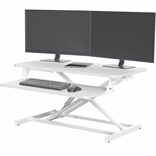 VIVO Desk Converter 32 inch Height Adjustable, MDF Wood Sit to Stand Riser, White, DESK-V000SW - color: White, size: 32"