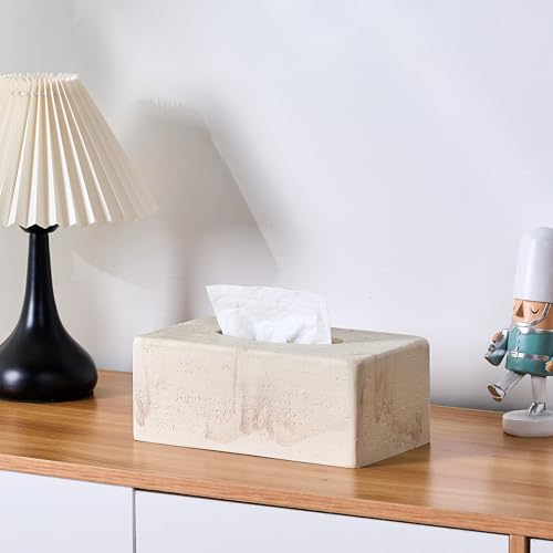 Natural Travertine Textures Tissue Box Cover Rectangular (Only Suitable for Standard Sized Tissue Box) for Decor,Resin Tissue Box for Bathroom Countertop,Bedside,Office（Made of Resin, Height of 4 in - color: Yellow Stone L