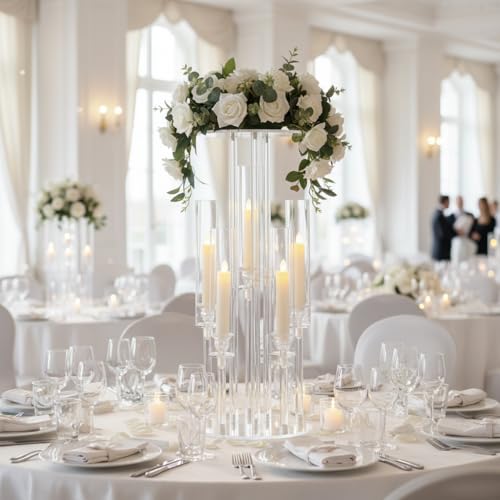 4PCS 5 Arm Candelabra,Clear Centerpiece for Table,Acrylic Centerpiece Stand for Wedding Reception,Acrylic Candle Holder for Event Celebration Wedding Birthday Home Christmas - size: 23.6inch-4pcs
