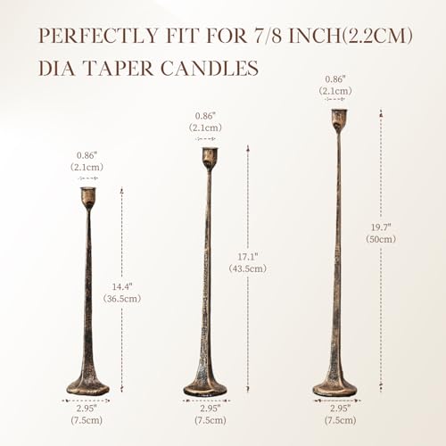 Iron Antique Gold Candlestick Holders, Set of 3 Candle Stick Holders,Fits 3/4 inch Thick Candle&Led Candles, Vintage Modern Decorative Centerpiece for Dining Table Centerpiece, Wedding, Party Decor - color: Antique Gold-straight, size: 14.4”,17.1”,19.7”