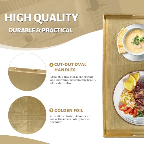 MAONAME Modern Gold Decorative Tray with Handles, Gold Leaf Serving Tray for Coffee Table, Rectangle Bathroom Decor Trays, 15.8" L x 10.2" W x 1.4" H - size: 15.8" x 10.2" x 1.4"