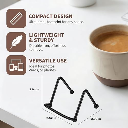2Pcs Small Display Stand Mini Metal Plate Holder Square Wire Stands for Picture and Photo Easels Black Frame Plate Holders for Coaster Collectibles Book Mobile Phone and Decorative 2"