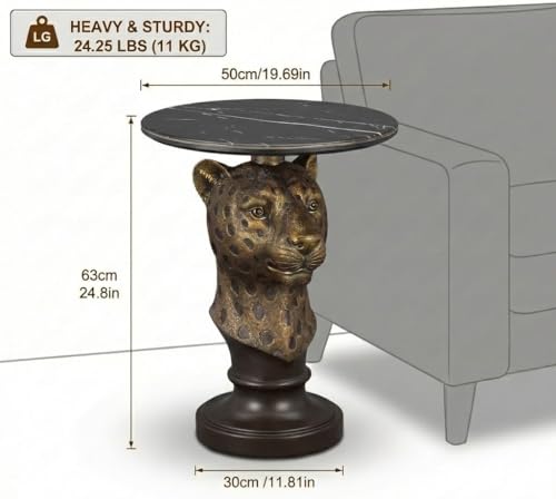 Bronze Leopard Side Table - End Table with Faux Marble Top Unique Leopard Statue Decor for Living Room Bedroom Entryway Elegant Animal Sculpture Gothic Home Decor - color: Majestic Leopard Base