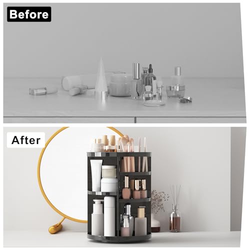 Jiavarry Rotating Makeup Organizer for Vanity, 360 Spinning Skincare Organizers with Adjustable Trays, Make Up Desk Storage Carousel Rack, Cosmetic Display Cases for Dresser Bathroom Countertop Black - color: Black