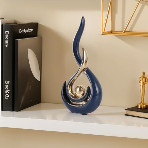 Ceramic Abstract 2 Piece Statue Set, Blue and Gold Home Decor Accents for Home Decor Statue Mantel Shelf Decor Unique Shelf Decor on Mantel, TV Cabinet Divider Table Top and Dining Table Centerpiece. - color: Blg