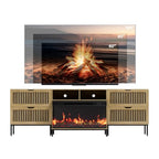 3-Sided Glass Farmhouse Fireplace TV Stand for TVs Up to 100 Inch, Entertainment Center with 36" Electric Fireplace, 4 Drawers Storage,Oak - color: Oak