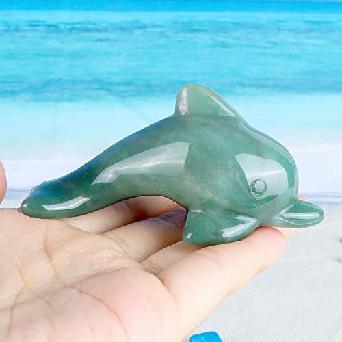 3" Green Aventurine Crystal Dolphin Figurines Jade Dolphins Sea Animal Statue Gemstone Sculpture Collectible Gifts Home Office Garden Decor
