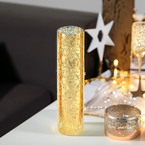 WGVI Hurricane Candle Holder Sleeve, W: 2.5", Ht: 10", Gold Speckled Glass Cylinder Open Both Ends, Chimney Tube Shade, 1 Piece - size: 2.5x10"H
