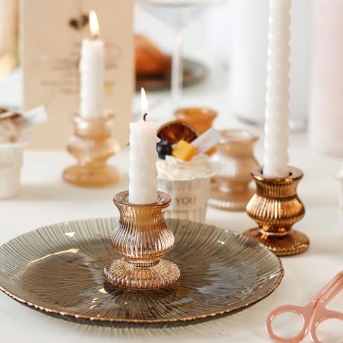 WDHODEC Gold Candlestick Holders 12PCS Glass Taper Candle Holders for Table Centerpiece Colorful Candle Sticks for Wedding, Party and Festival Decoration - color: Gold