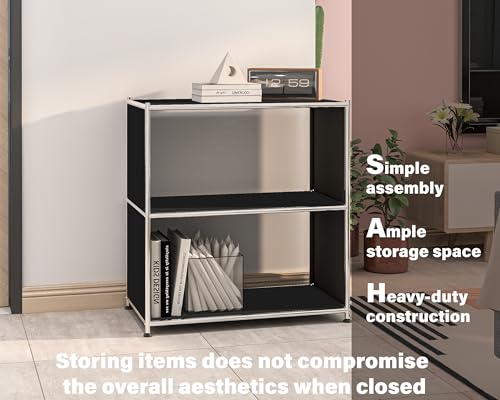 32-Inch 2-Tier Metal Bookcase, Open Shelf Storage Organizer for Living Room, Bedroom, Side Table or Nightstand Use, Modern DIY Assembly, Black - color: Matt Black