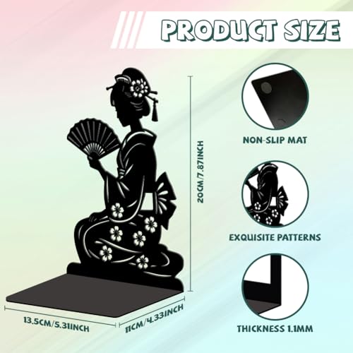 Peacoblue Metal Bookends for Shelves, Modern Decorative Heavy Duty Study Book Ends Stoppers for Office, Desk, Shelf, Room 5.3"x4.3"x7.9" Cast Iron Simple Tall Bookends 1 Pair (Geisha in Kimono) - style: Geisha in Kimono