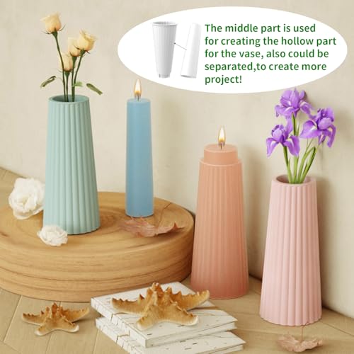 Wehous Silicone Vase Molds for Resin Concrete, Striped Tall Flower Vase Epoxy Resin Casting Mold, Display Ornament Molds for Resin Cement Plaster, Container Storage Mold DIY Art Craft Home Decor