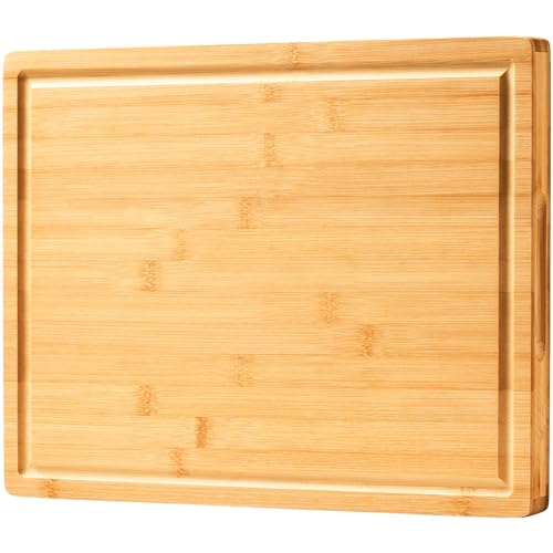 Allsum Bamboo Wood Cutting Boards for Kitchen, 1" Extra Thick Butcher Block with Juice Grooves & Handles Resisting to Warping and Cracking, Fancy Charcuterie Boards, 16"L x 11"W - size: 16"L x 11"W
